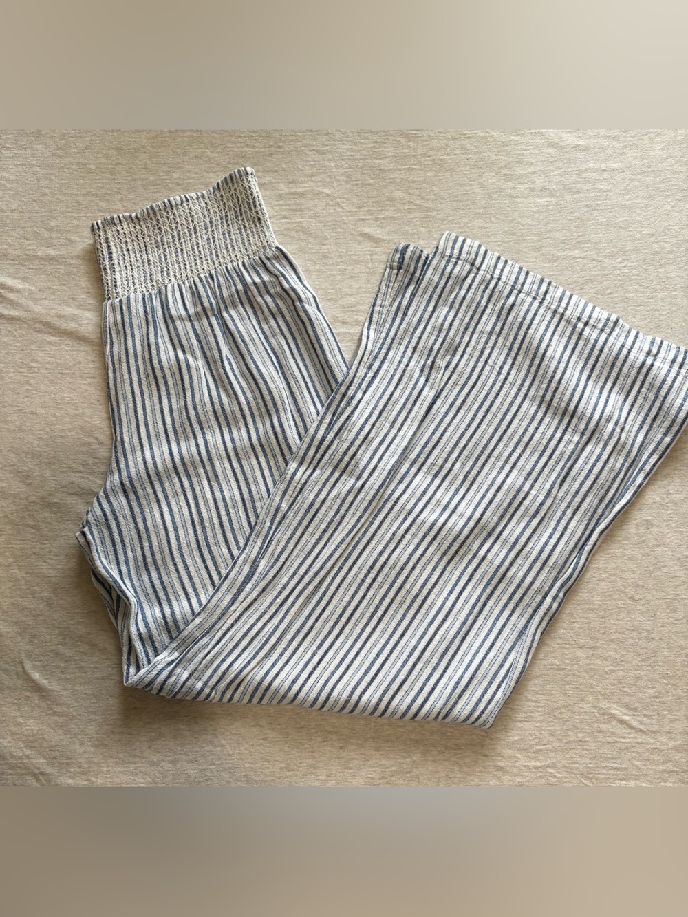 Indigo Rein Linen Blend Blue White Stripe Wide Leg Pants Size L - Picture 2 of 9